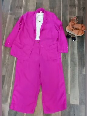J.Jill Love Linen Fuchsia Two-Piece Blazer & Wide-Leg Pants Set XL